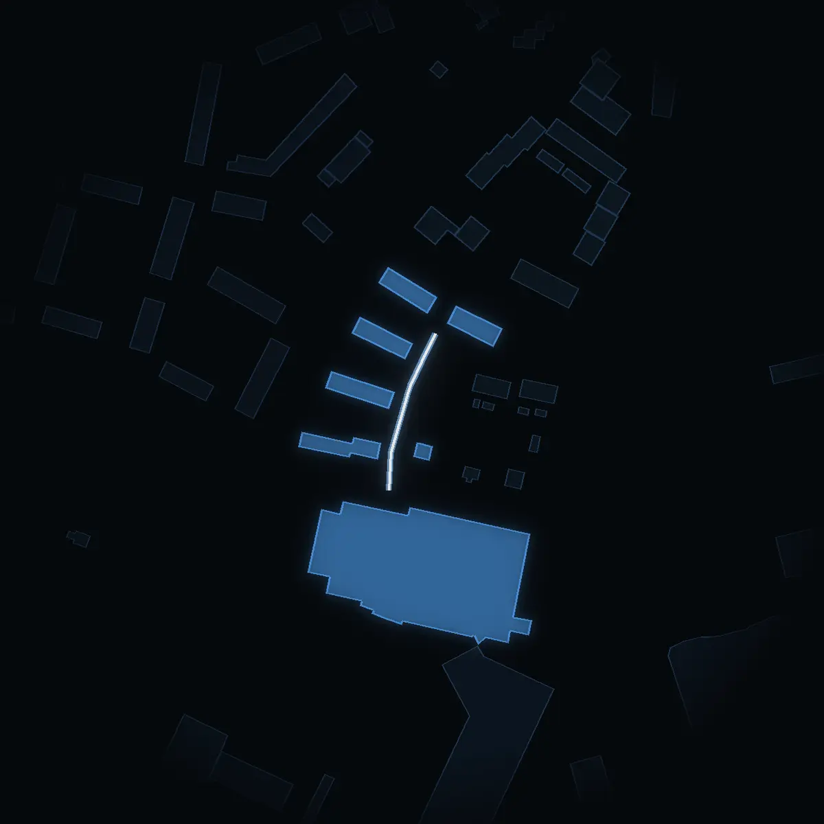 The street at night: Väringgatan drawn in white, its buildings lit in the colour of their area’s income