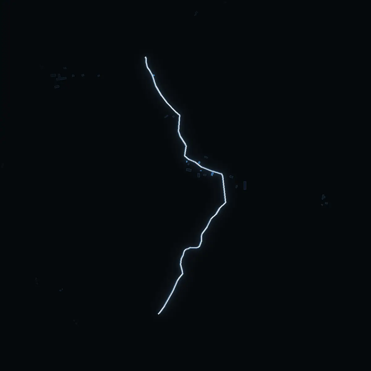 The street at night: Västra synningevägen drawn in white, its buildings lit in the colour of their area’s income