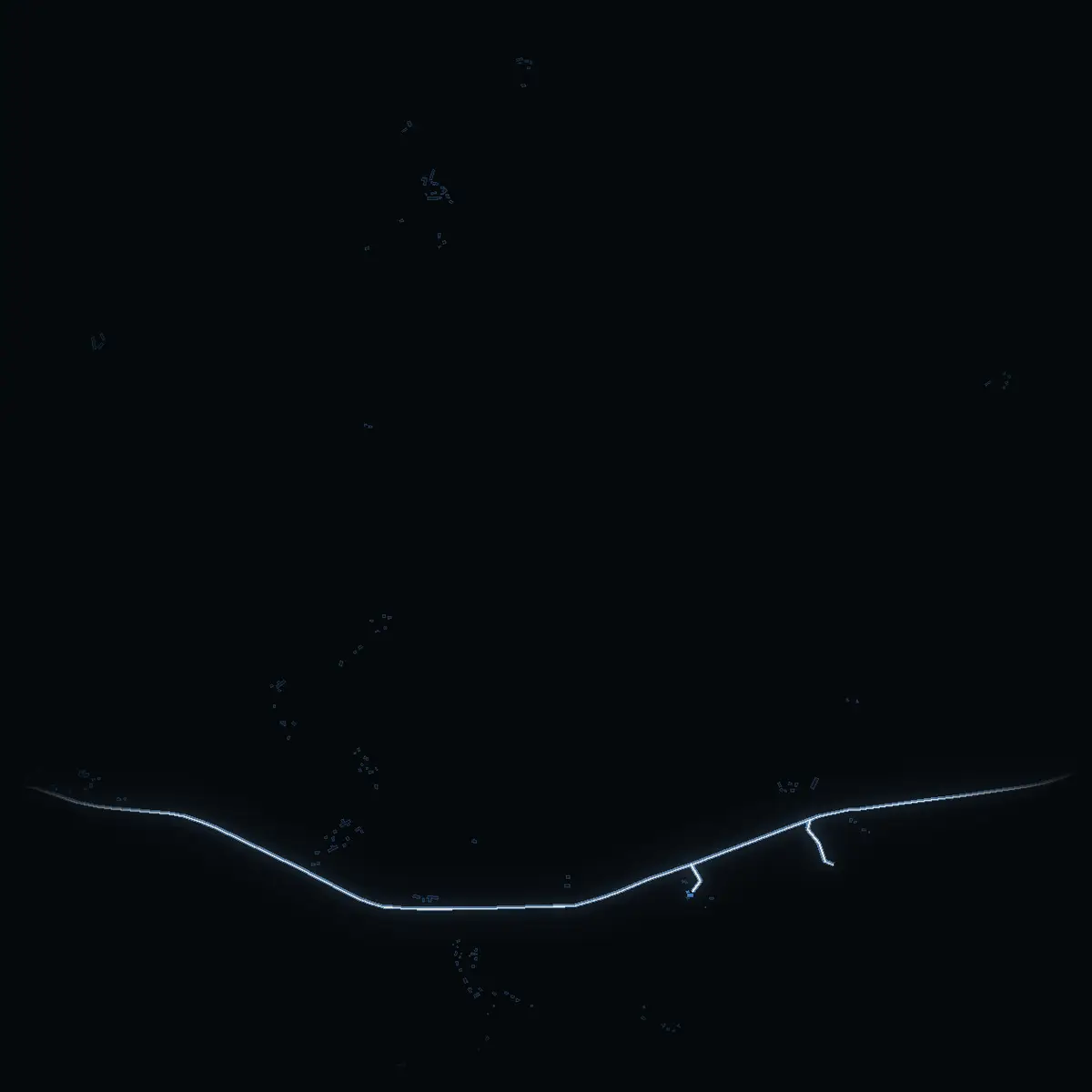 The street at night: Vätövägen drawn in white, its buildings lit in the colour of their area’s income