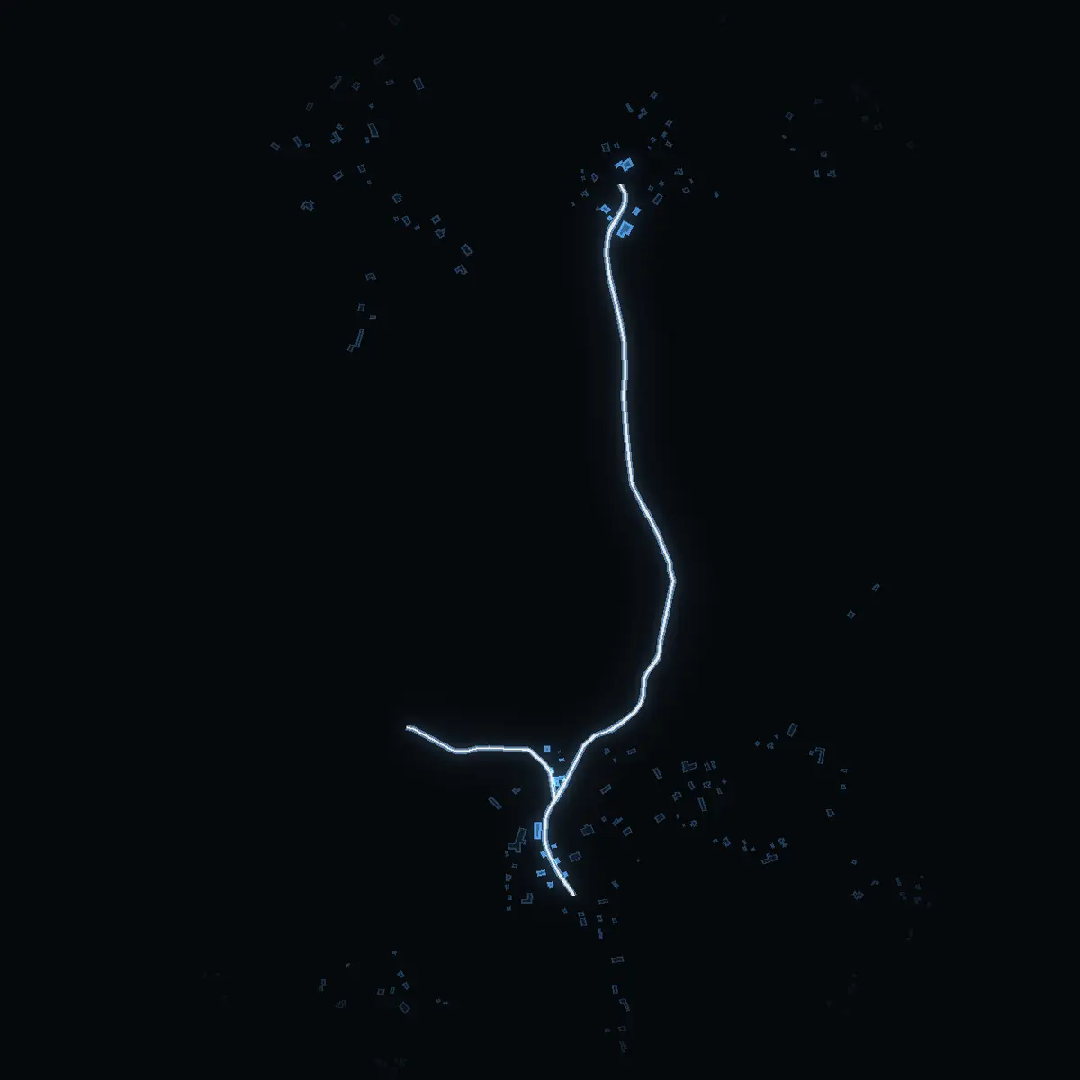 The street at night: Vettershaga byväg drawn in white, its buildings lit in the colour of their area’s income