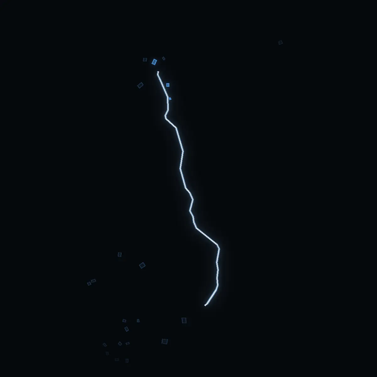 The street at night: Vilanvägen drawn in white, its buildings lit in the colour of their area’s income