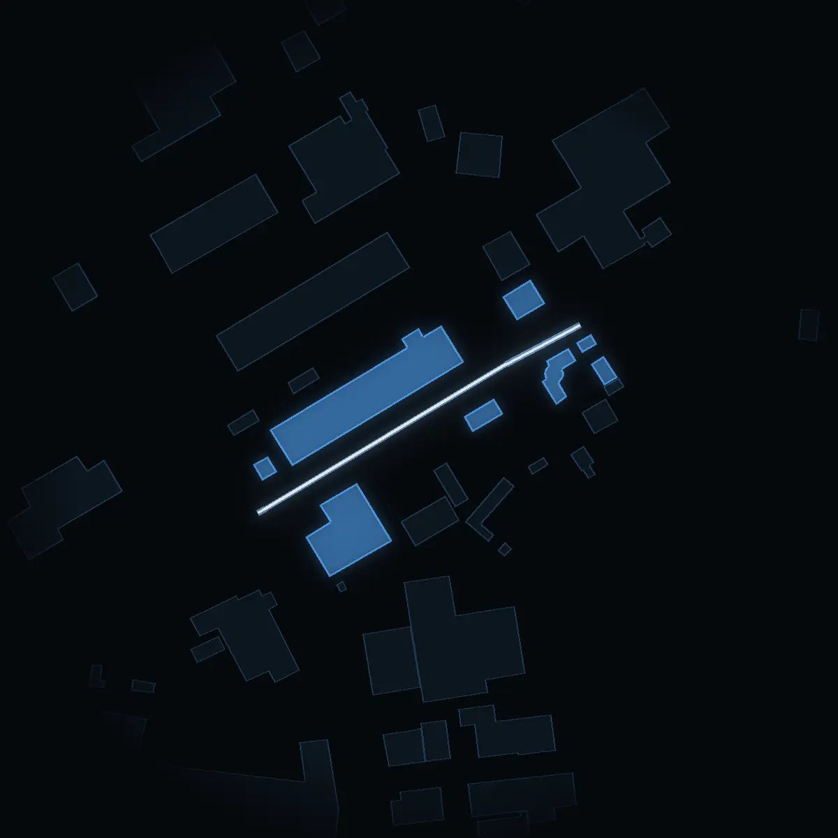 The street at night: Vintergatan drawn in white, its buildings lit in the colour of their area’s income