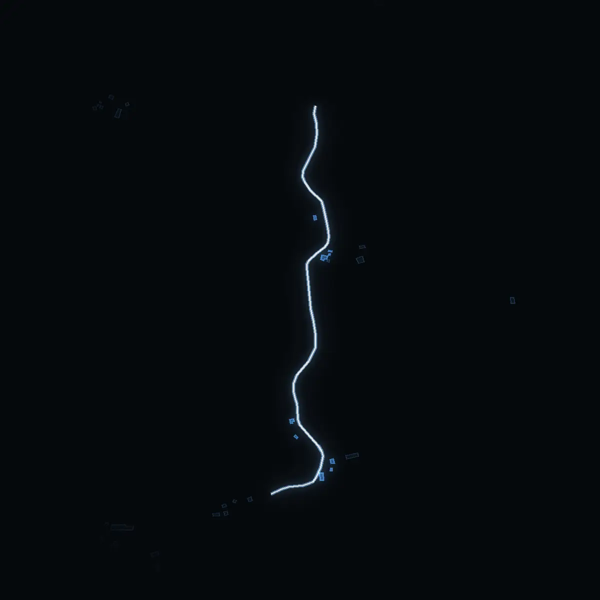 The street at night: Visenäng drawn in white, its buildings lit in the colour of their area’s income