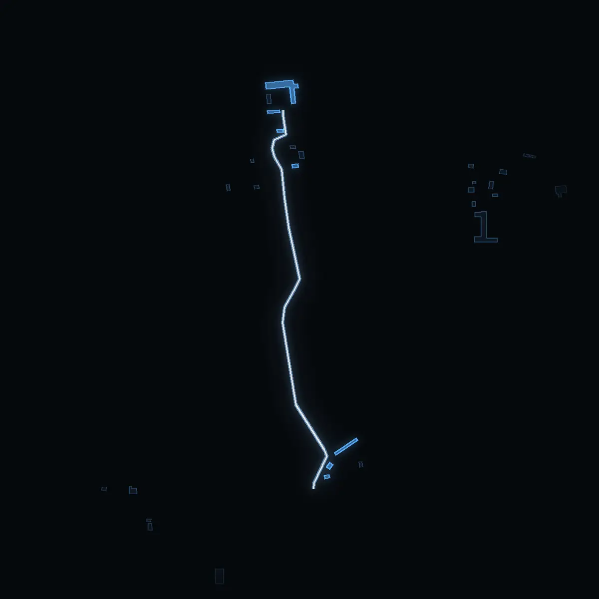 The street at night: Vitsjövägen drawn in white, its buildings lit in the colour of their area’s income