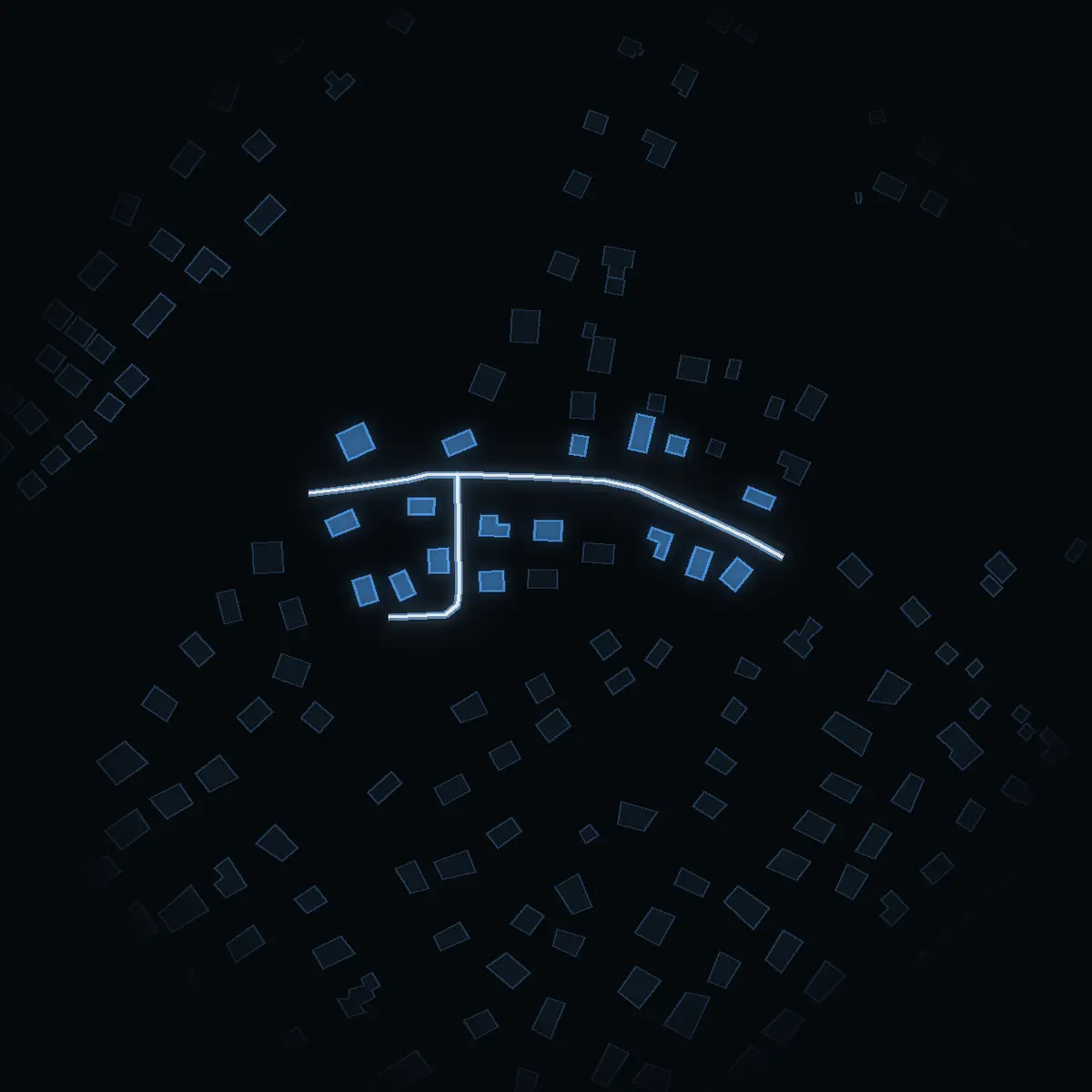 The street at night: Åvägen drawn in white, its buildings lit in the colour of their area’s income