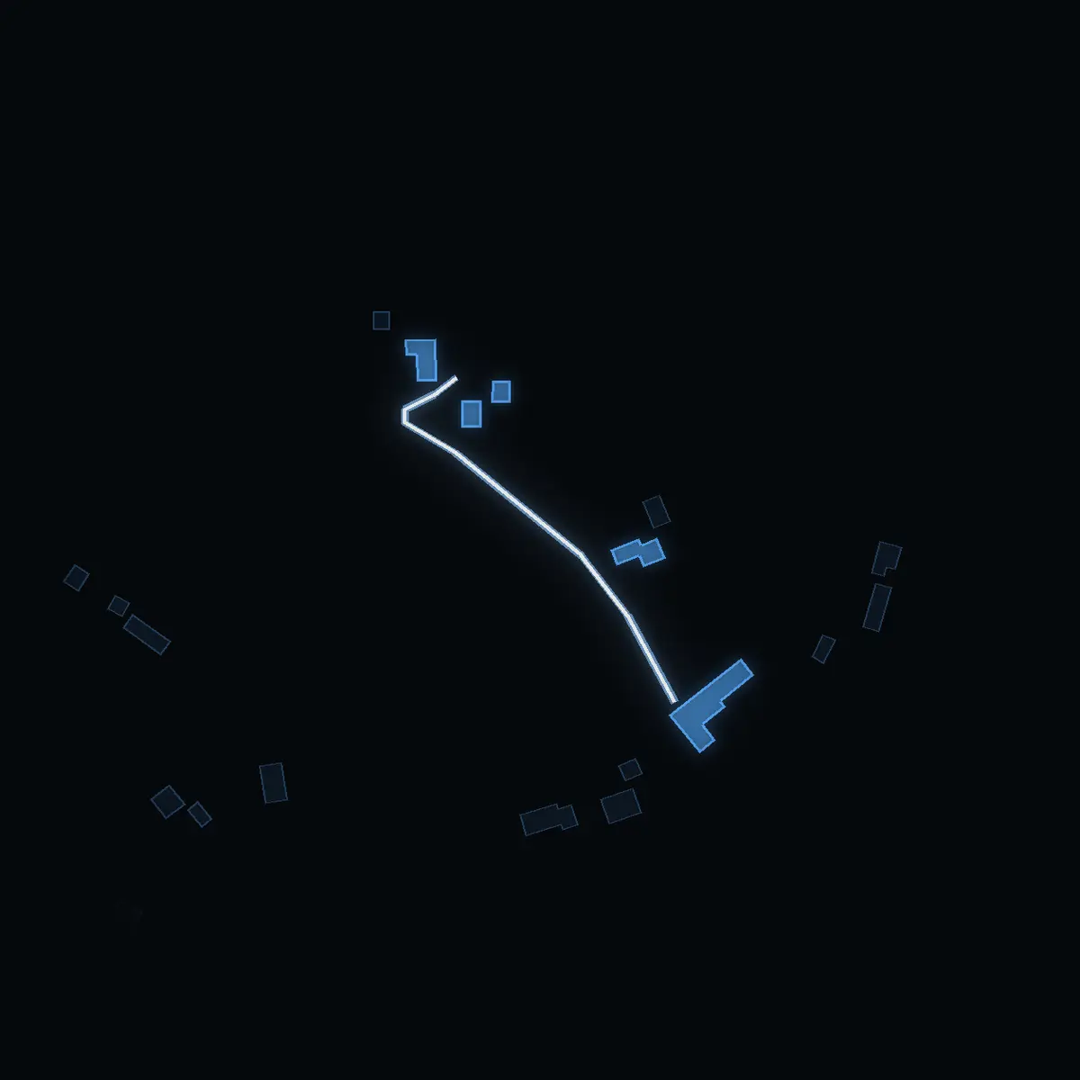 The street at night: Björkbro drawn in white, its buildings lit in the colour of their area’s income