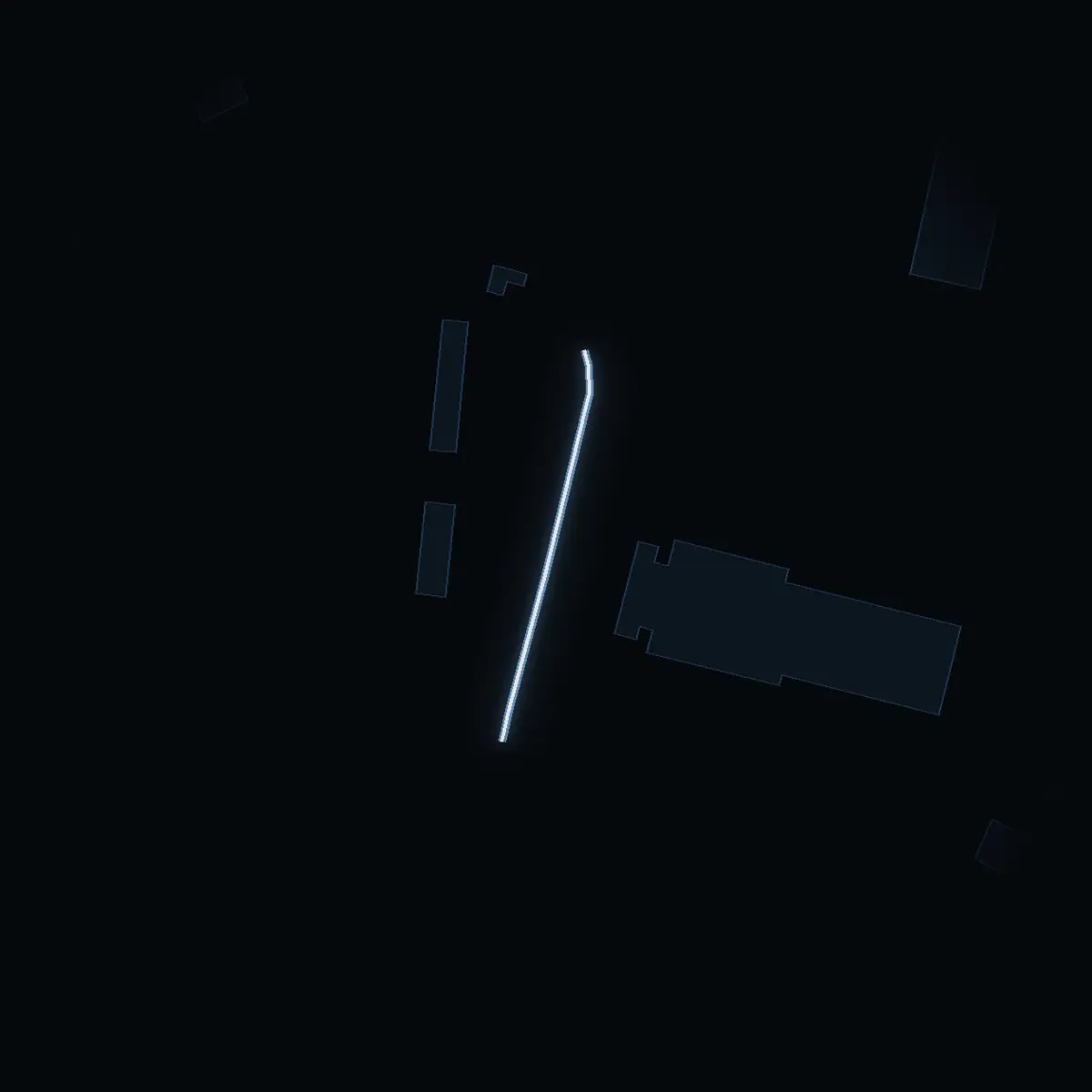 The street at night: Fältherrevägen drawn in white, its buildings lit in the colour of their area’s income