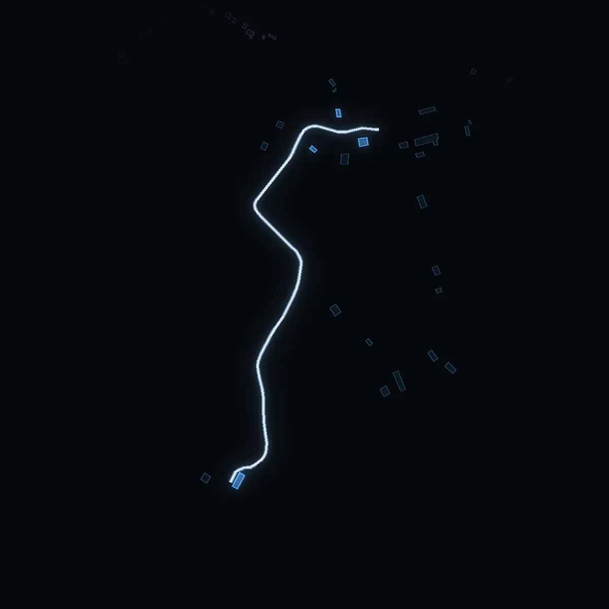 The street at night: Idalundsvägen drawn in white, its buildings lit in the colour of their area’s income