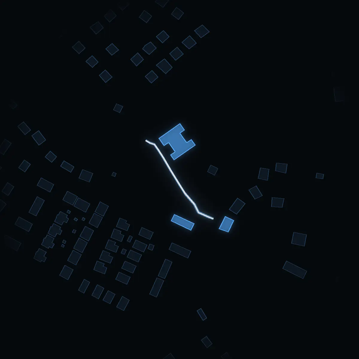The street at night: Malmlidsvägen drawn in white, its buildings lit in the colour of their area’s income