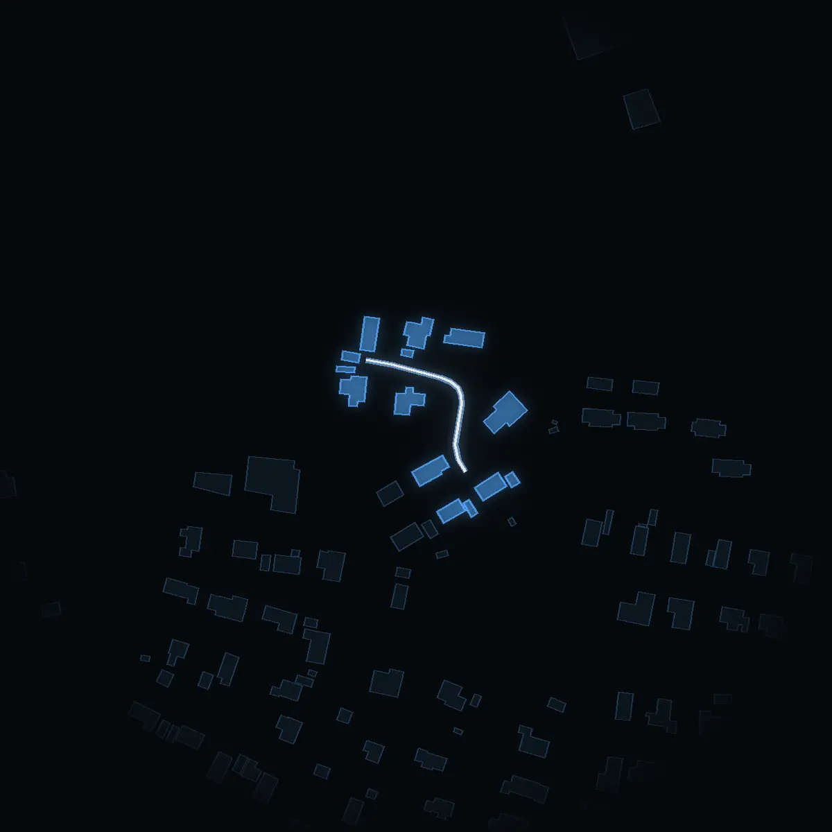 The street at night: Solgränd drawn in white, its buildings lit in the colour of their area’s income