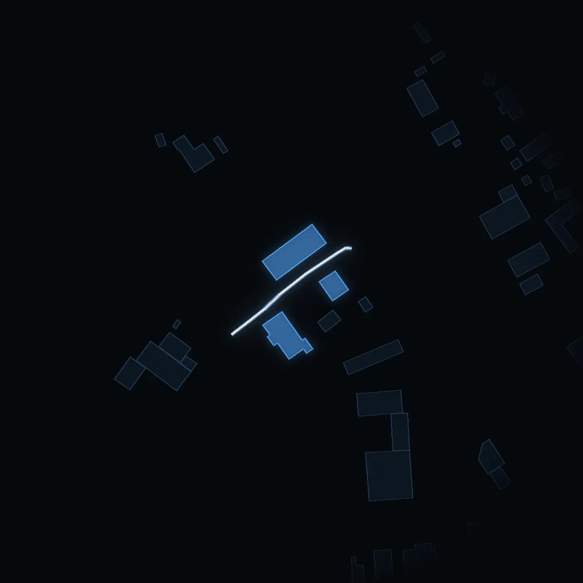 The street at night: Bäckvägen drawn in white, its buildings lit in the colour of their area’s income