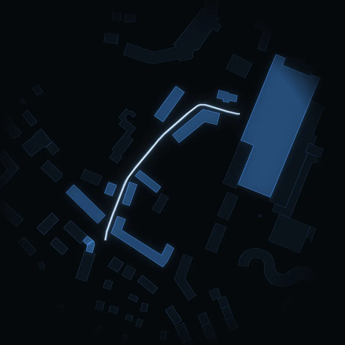 The street at night: Bryggargatan drawn in white, its buildings lit in the colour of their area’s income