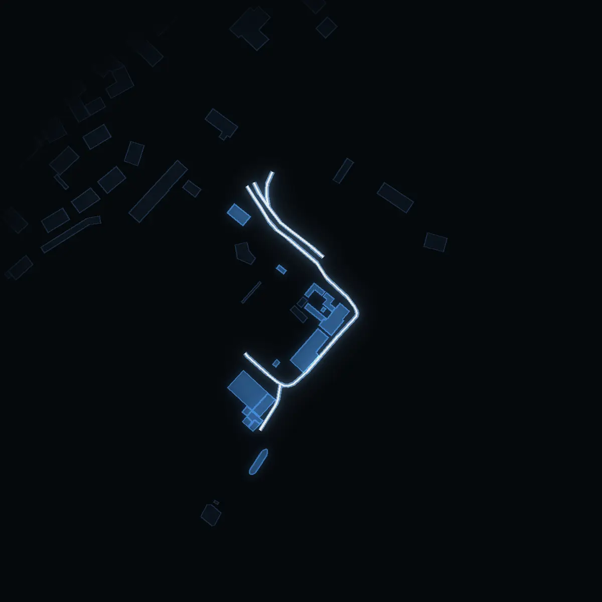 The street at night: Fiskargränd drawn in white, its buildings lit in the colour of their area’s income