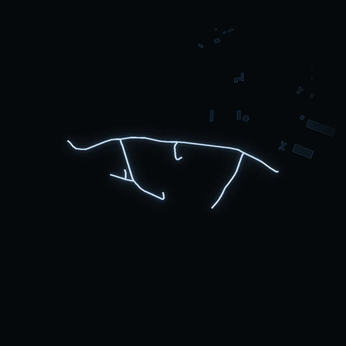 The street at night: Fullbro Malms väg drawn in white, its buildings lit in the colour of their area’s income