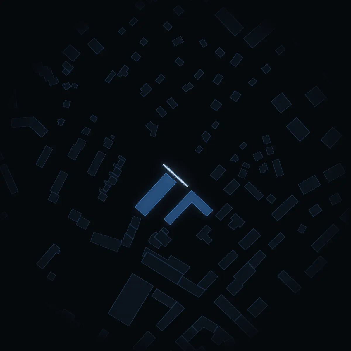 The street at night: Kottgränd drawn in white, its buildings lit in the colour of their area’s income