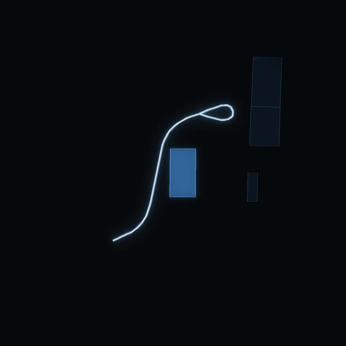 The street at night: Kvarnängsvägen drawn in white, its buildings lit in the colour of their area’s income