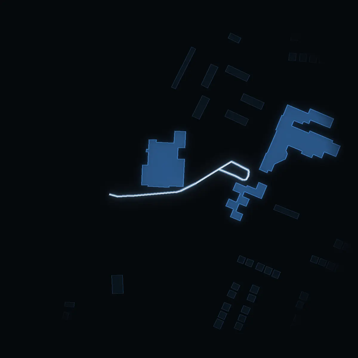 The street at night: Loppkullestigen drawn in white, its buildings lit in the colour of their area’s income