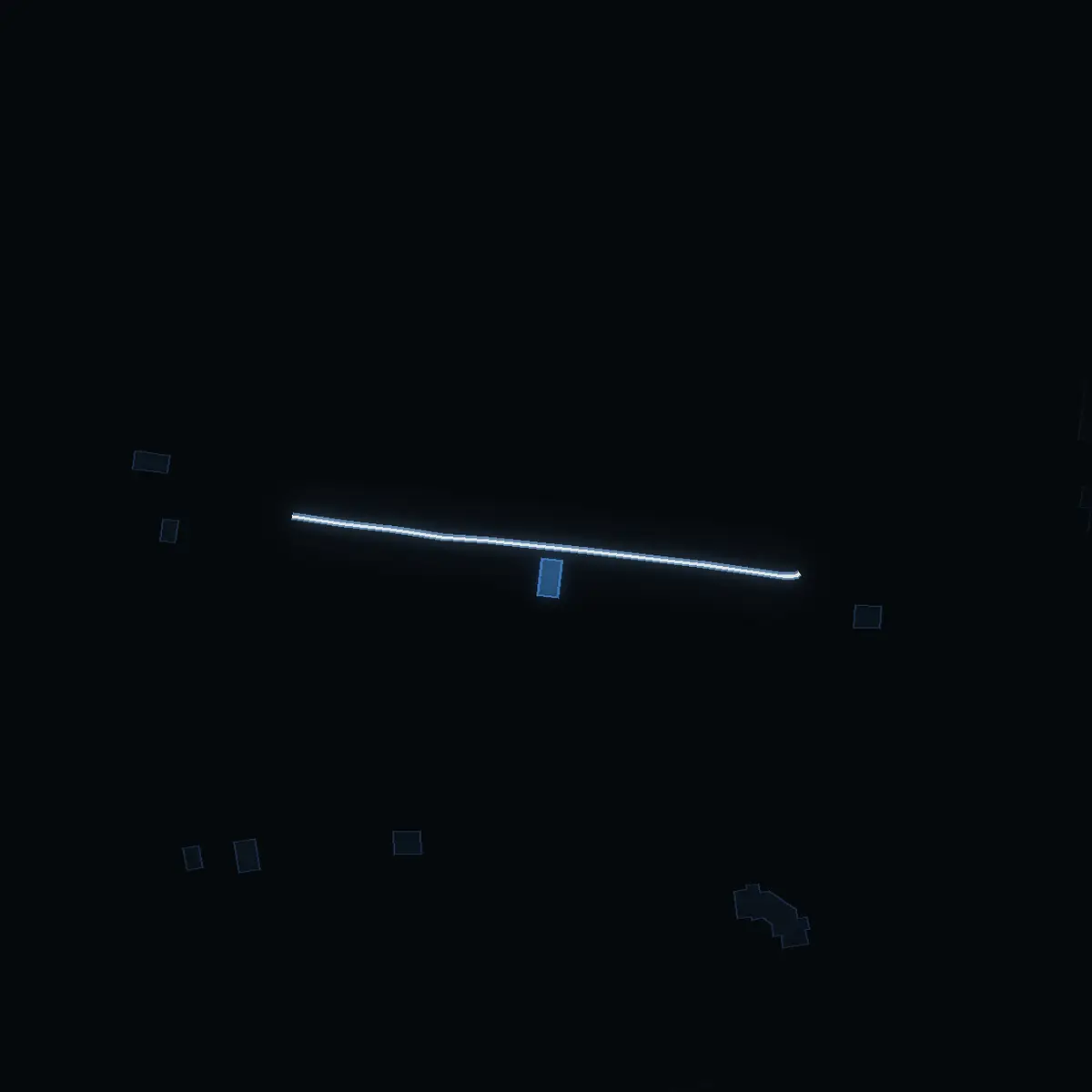The street at night: Midgårdsvägen drawn in white, its buildings lit in the colour of their area’s income