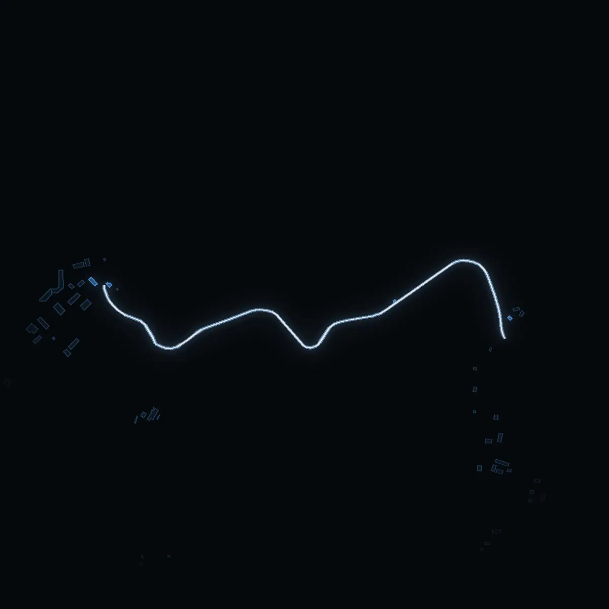 Gatan nattetid: Olof Arrhenius väg inritad i vitt, husen tända i färgen för områdets inkomst