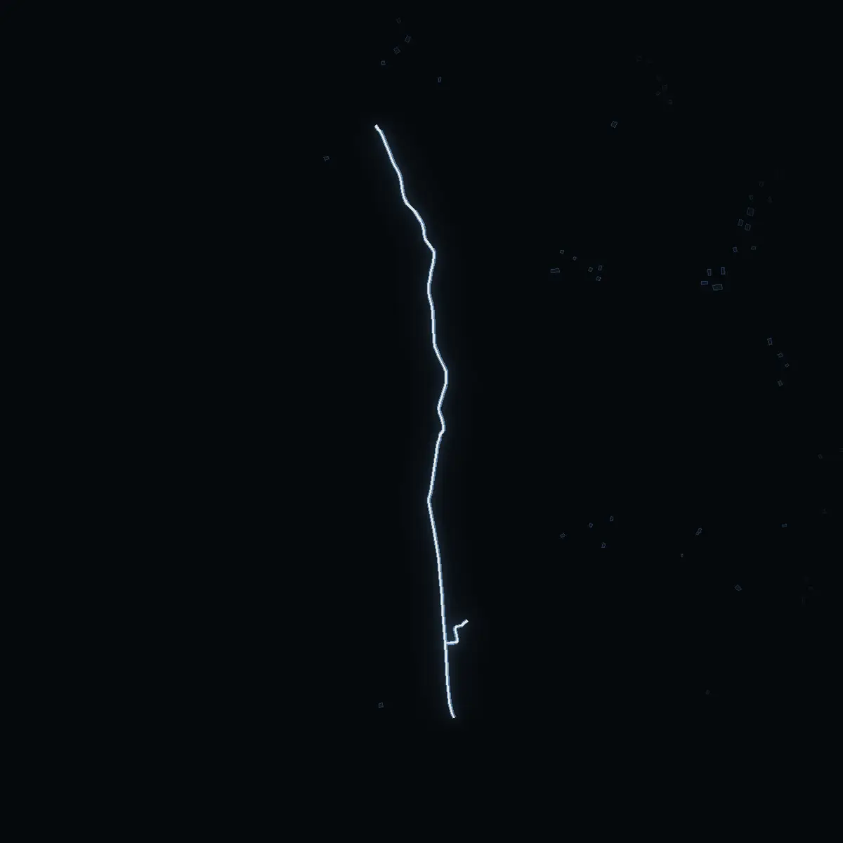 The street at night: Risslevägen drawn in white, its buildings lit in the colour of their area’s income