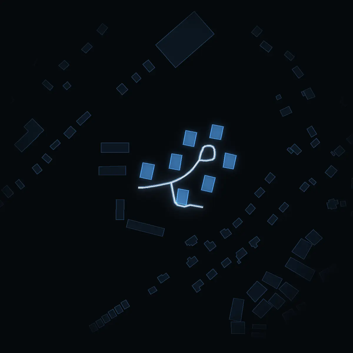 The street at night: Toppstigen drawn in white, its buildings lit in the colour of their area’s income