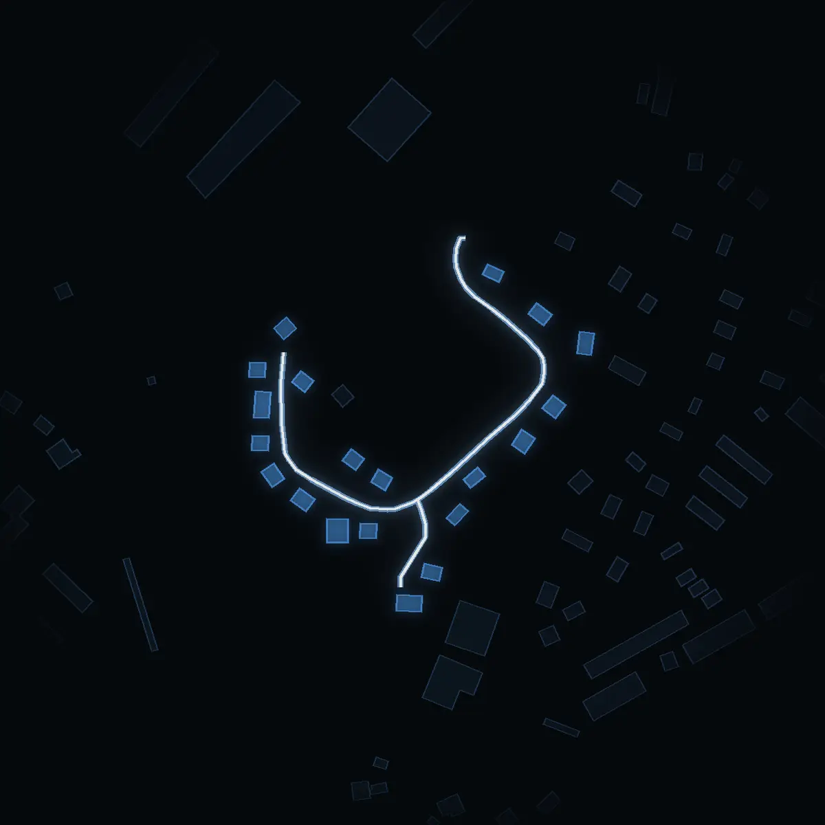 The street at night: Torngatan drawn in white, its buildings lit in the colour of their area’s income