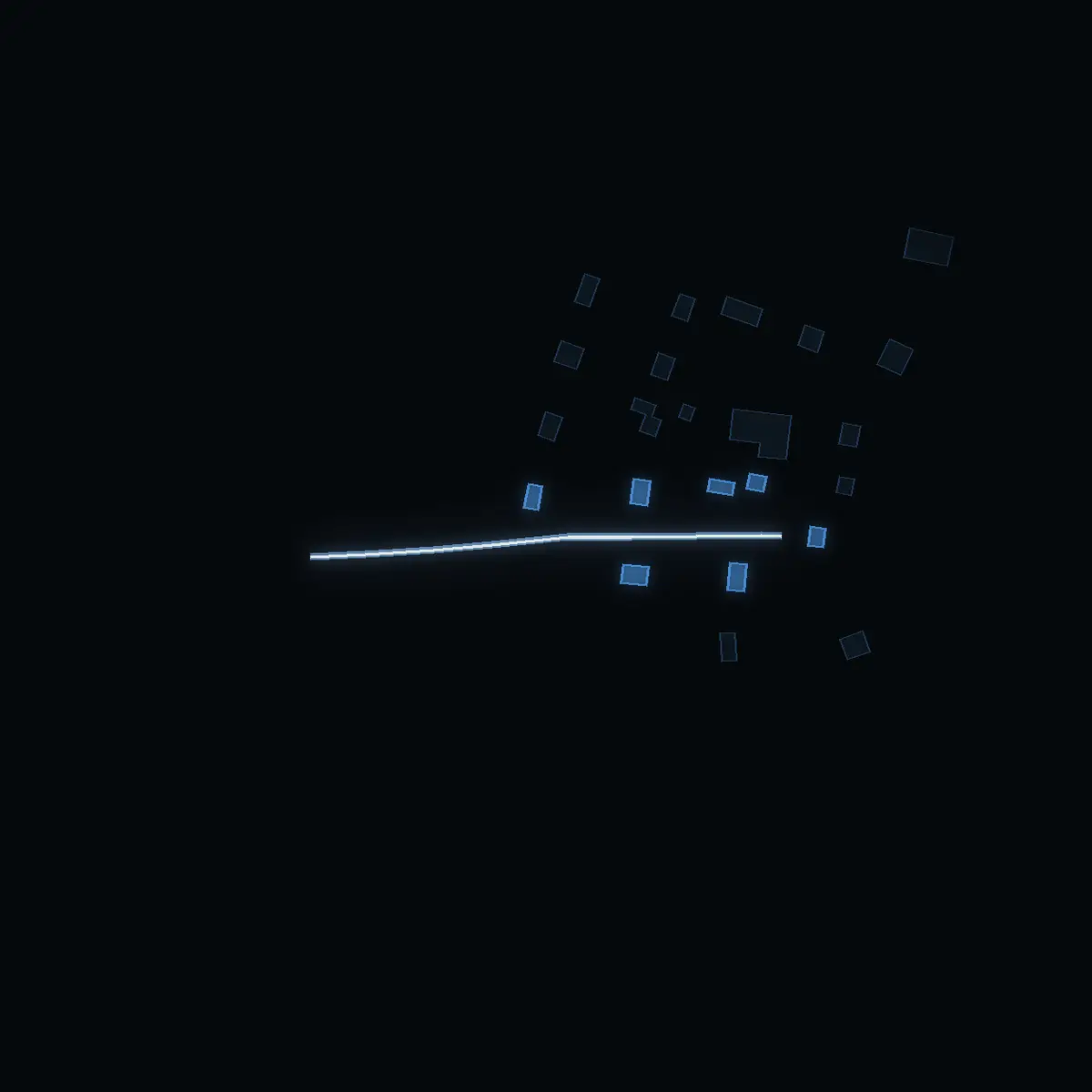 The street at night: Trollstalundsvägen drawn in white, its buildings lit in the colour of their area’s income