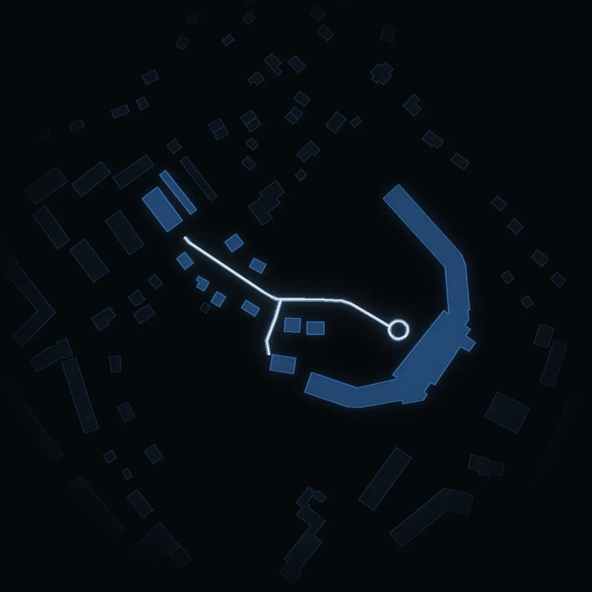 The street at night: Utsiktsvägen drawn in white, its buildings lit in the colour of their area’s income