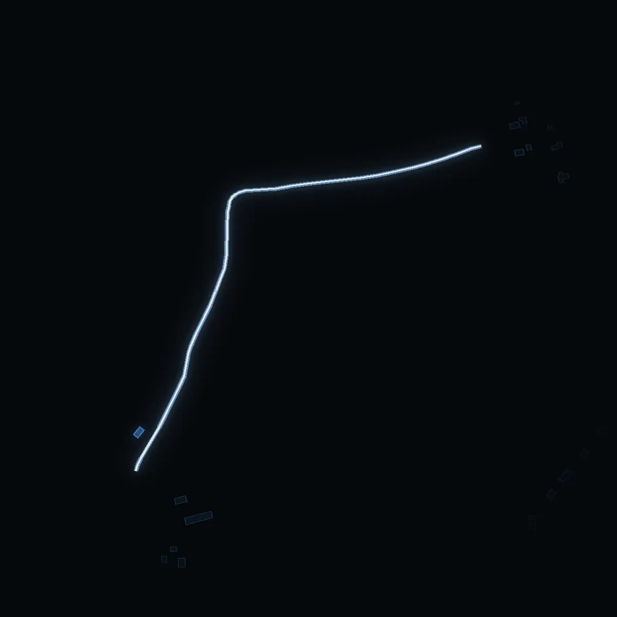 The street at night: Västerhoxlavägen drawn in white, its buildings lit in the colour of their area’s income