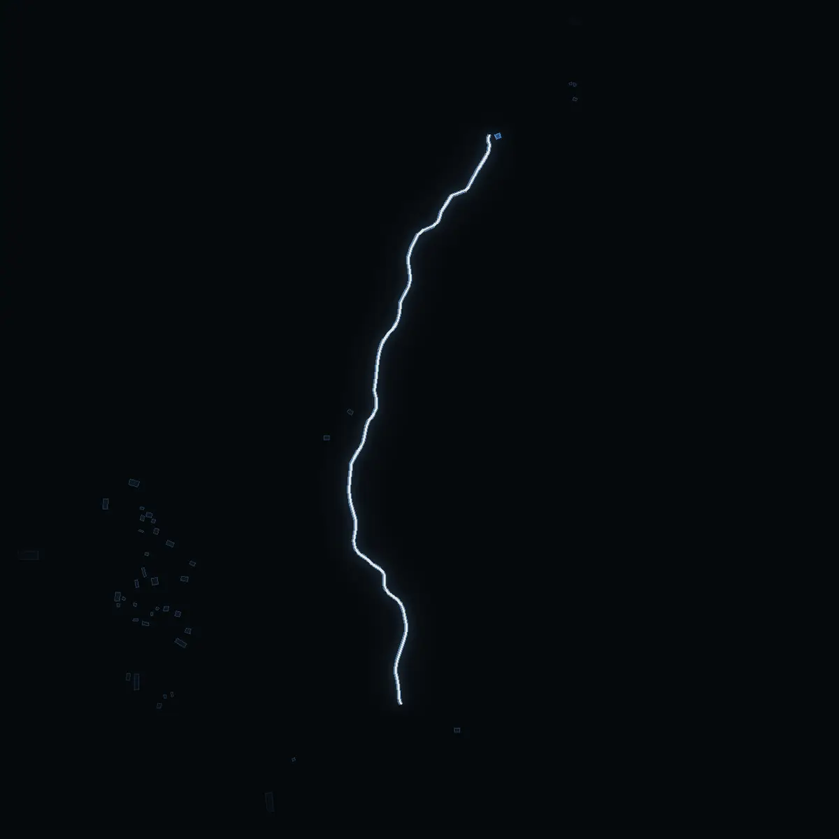 The street at night: Vretabergsvägen drawn in white, its buildings lit in the colour of their area’s income