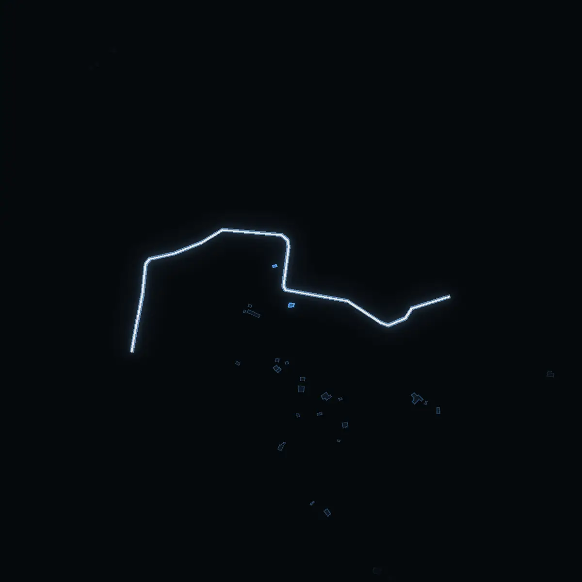 The street at night: Bensviksringen drawn in white, its buildings lit in the colour of their area’s income