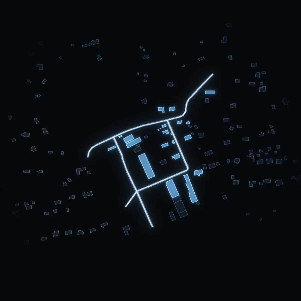 The street at night: Björnhammarvägen drawn in white, its buildings lit in the colour of their area’s income