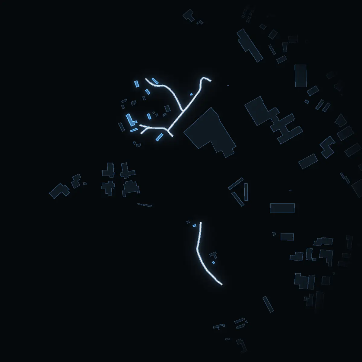The street at night: Furmans väg drawn in white, its buildings lit in the colour of their area’s income
