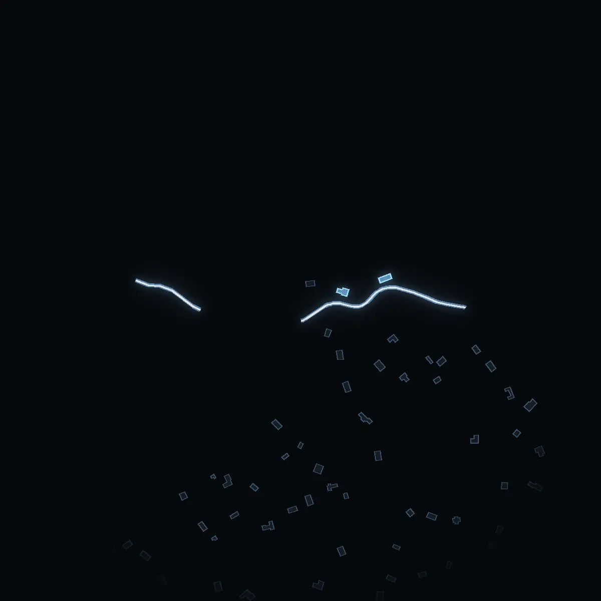 The street at night: Gammelstigen drawn in white, its buildings lit in the colour of their area’s income