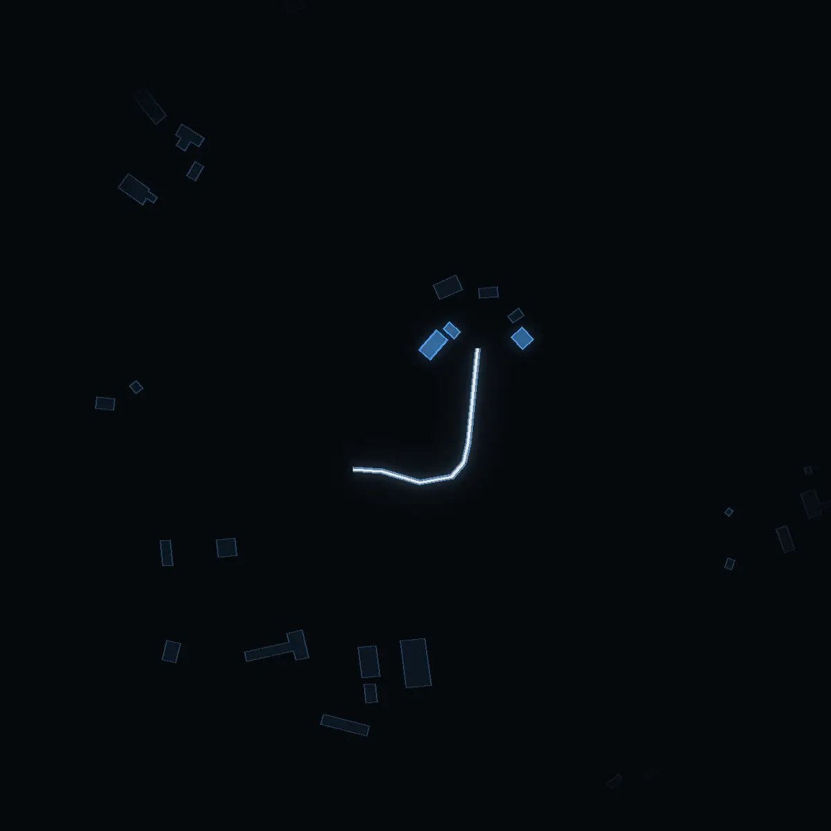 The street at night: Hagalunds gårdsväg drawn in white, its buildings lit in the colour of their area’s income