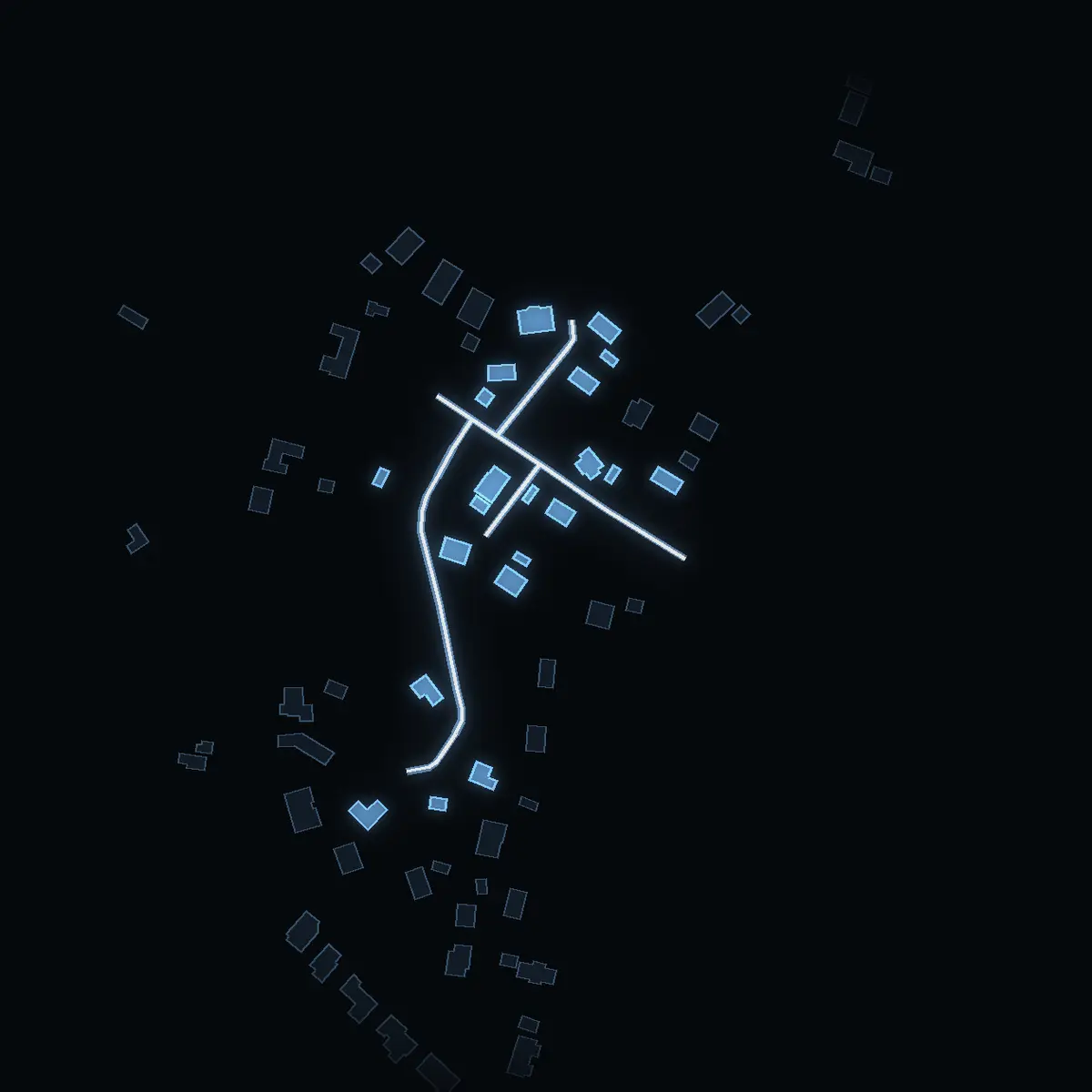 The street at night: Hjalmar Strååts väg drawn in white, its buildings lit in the colour of their area’s income