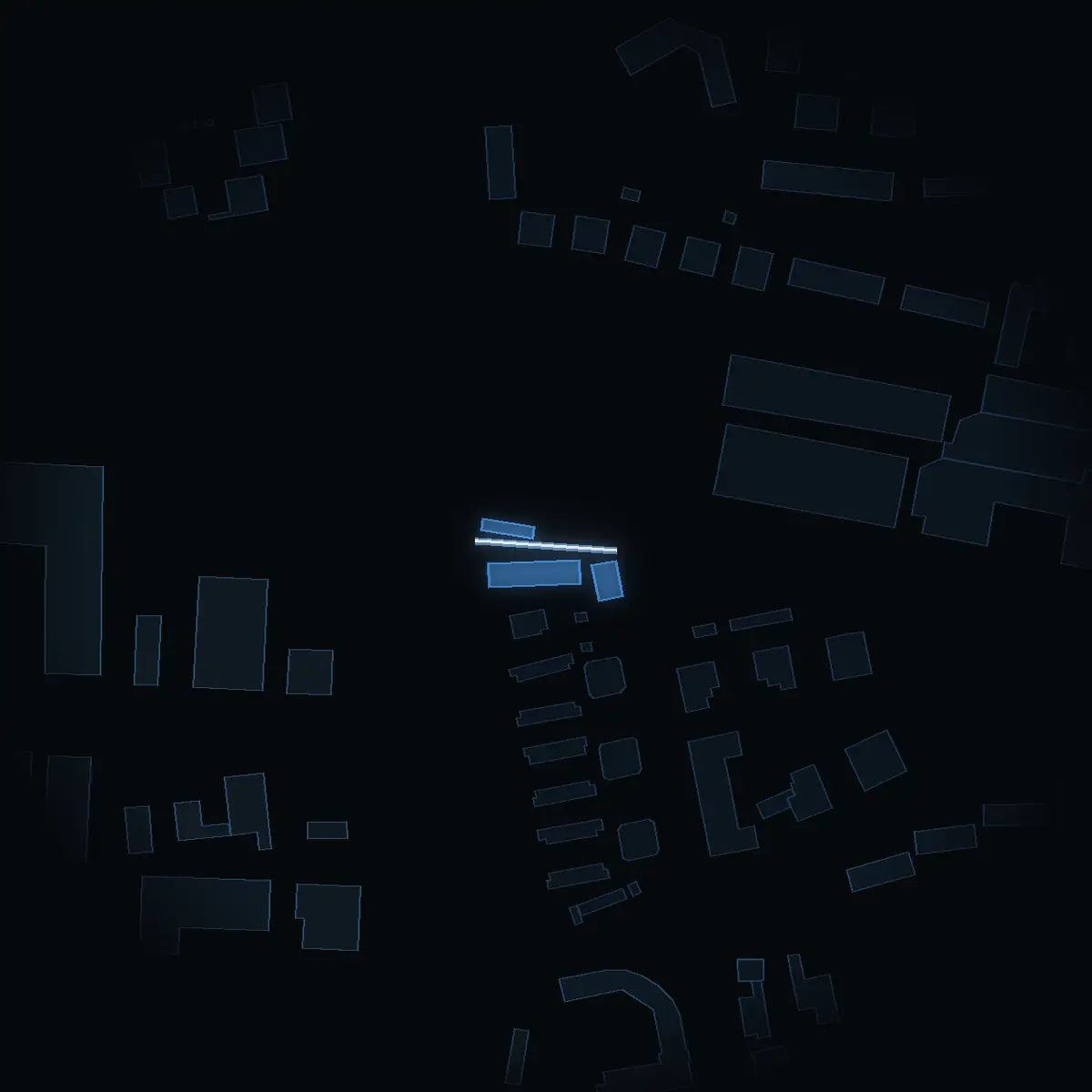 The street at night: Klappbryggan drawn in white, its buildings lit in the colour of their area’s income