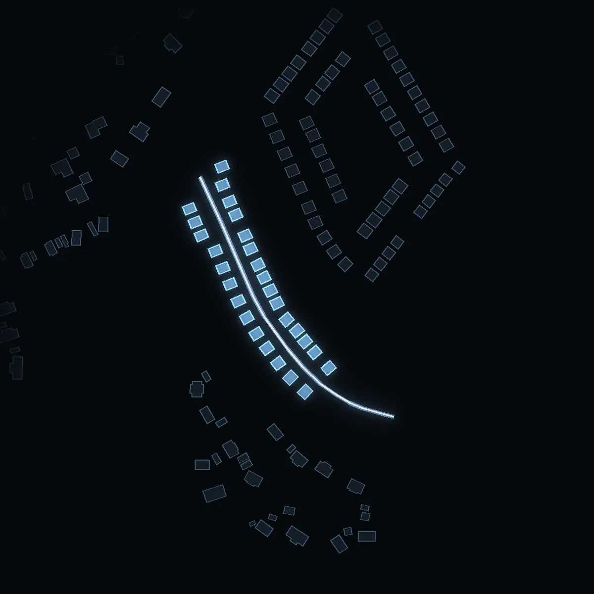 The street at night: Malmstigen drawn in white, its buildings lit in the colour of their area’s income