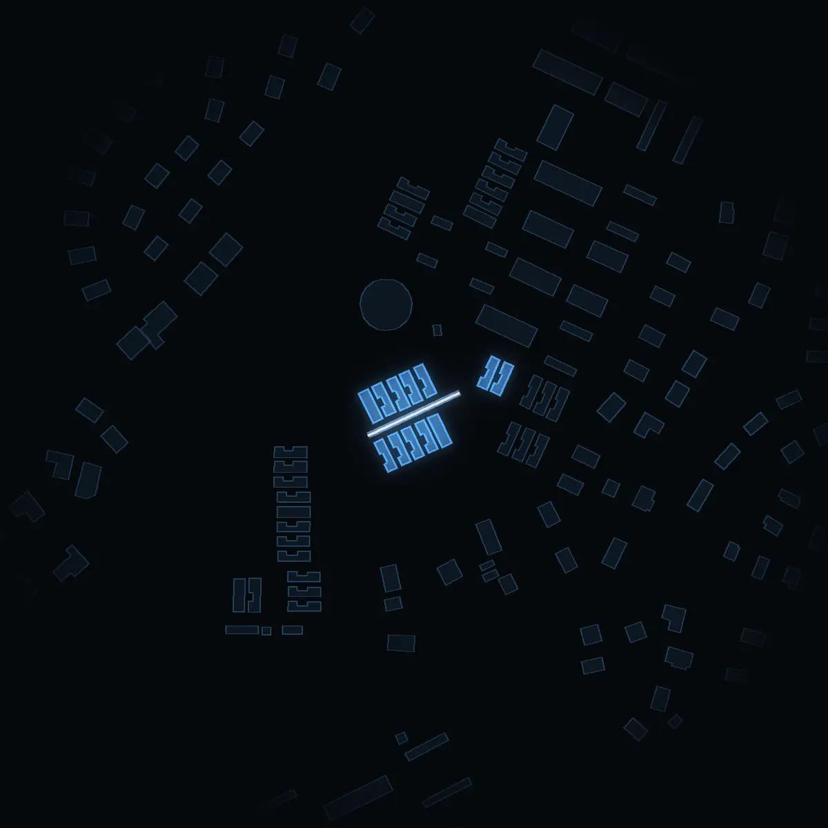 The street at night: Mariehällsvägen 31/49 drawn in white, its buildings lit in the colour of their area’s income