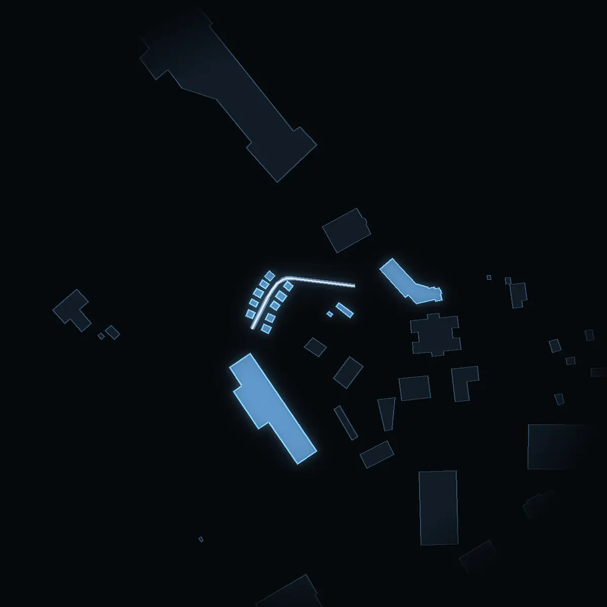 The street at night: Rallarbacken drawn in white, its buildings lit in the colour of their area’s income