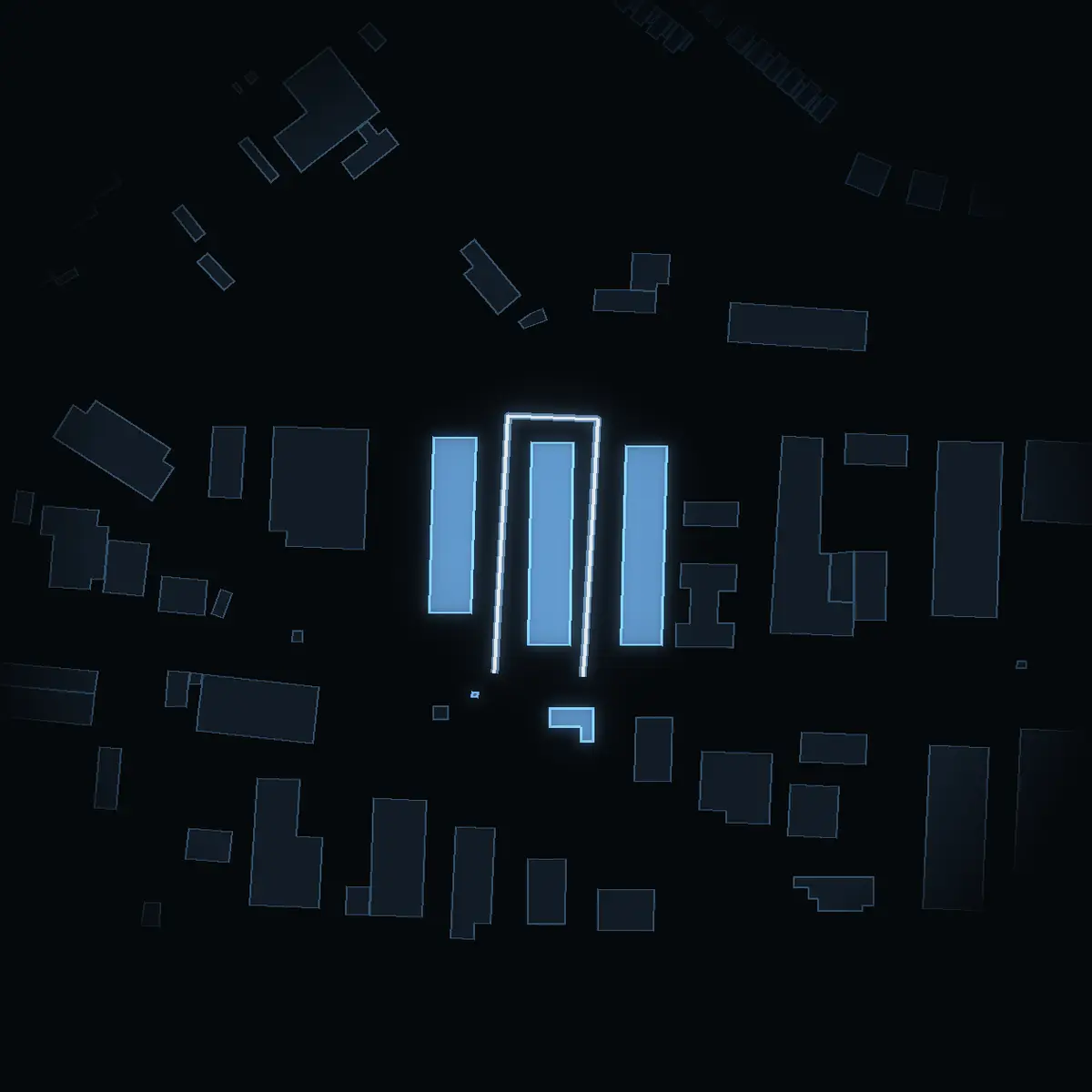 The street at night: Sågvägen 24 drawn in white, its buildings lit in the colour of their area’s income