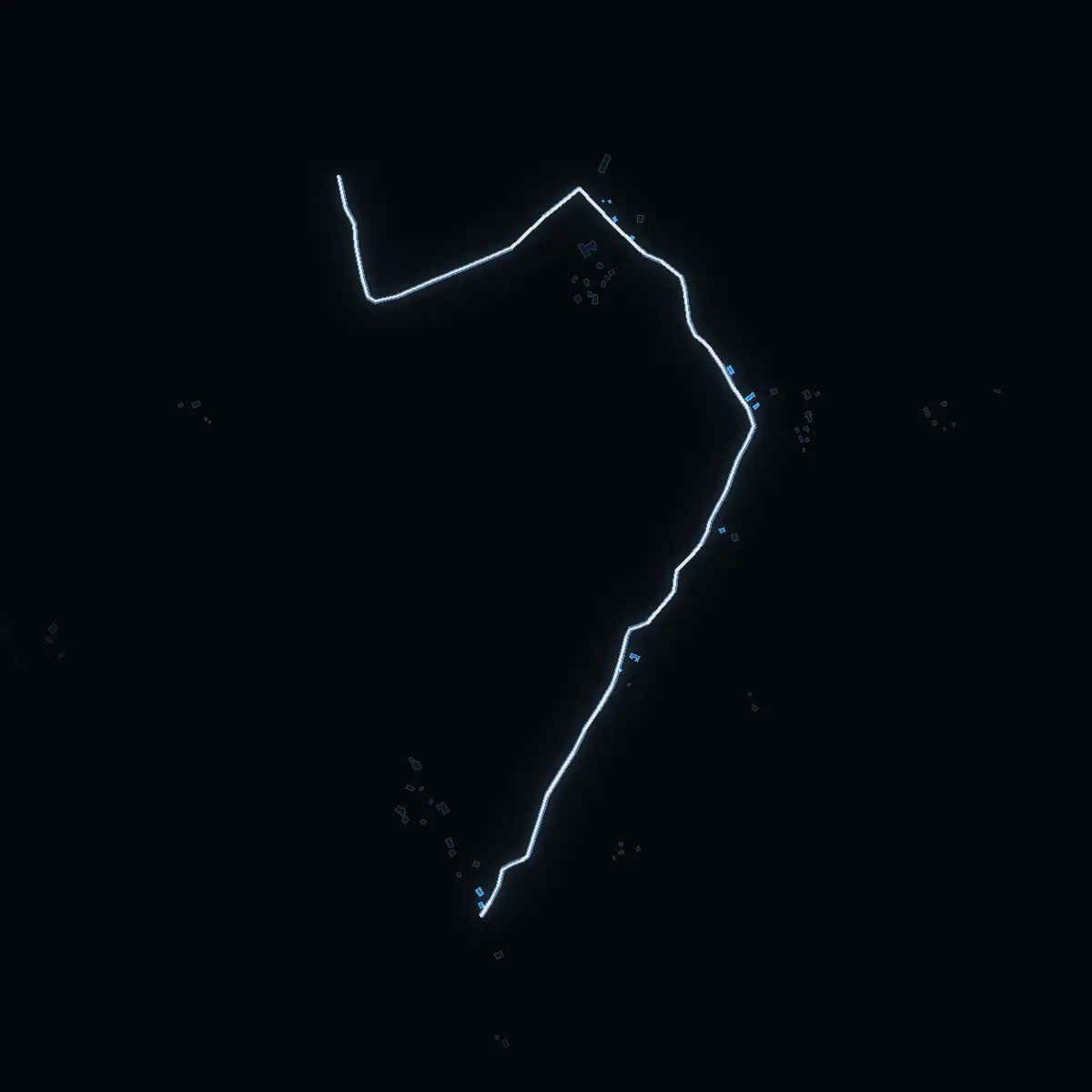 The street at night: Undalsvägen drawn in white, its buildings lit in the colour of their area’s income