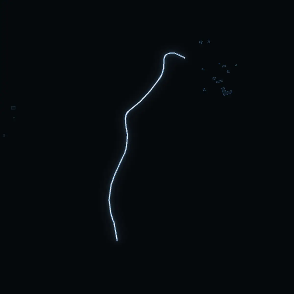 The street at night: Hallingevägen drawn in white, its buildings lit in the colour of their area’s income