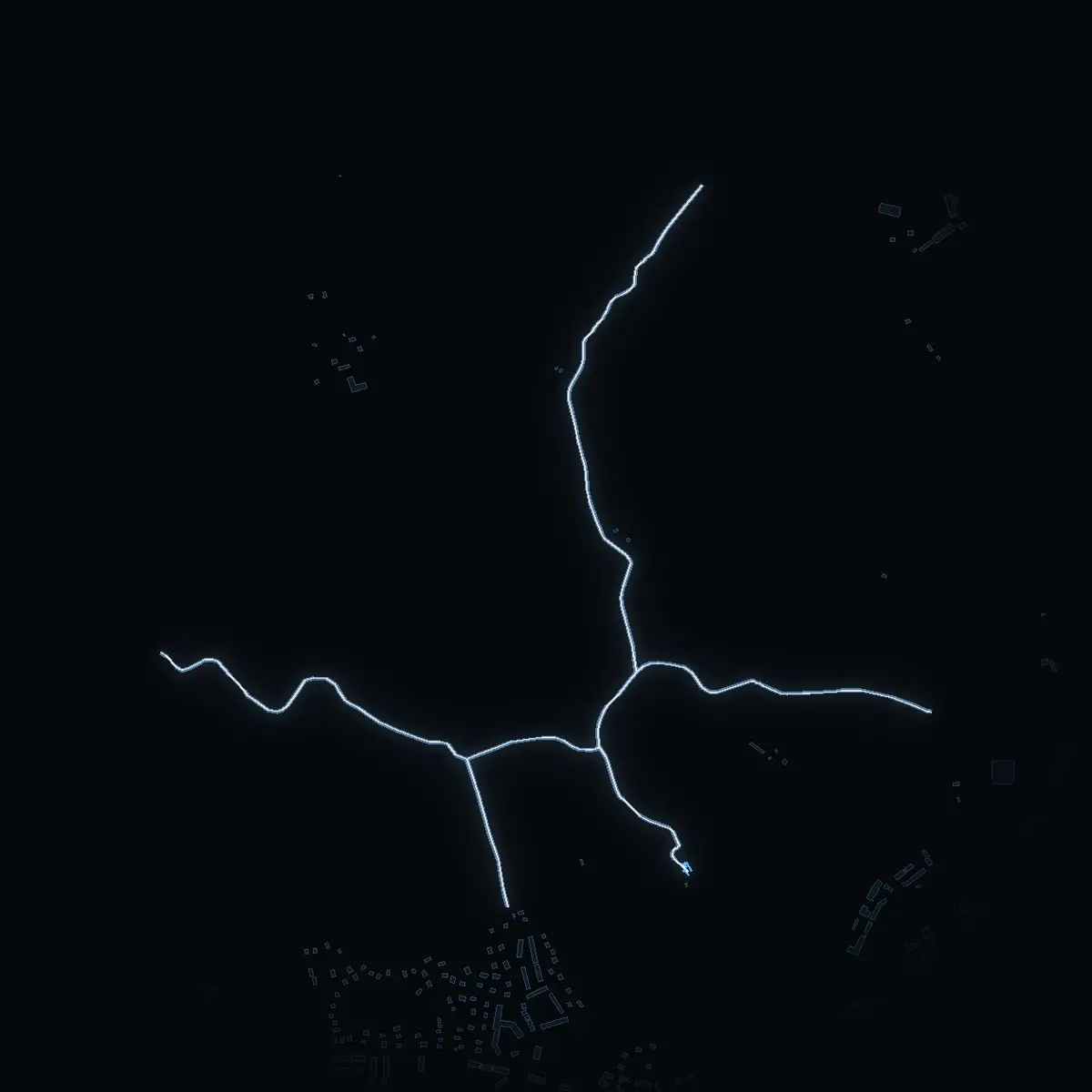 The street at night: Hallstavägen drawn in white, its buildings lit in the colour of their area’s income