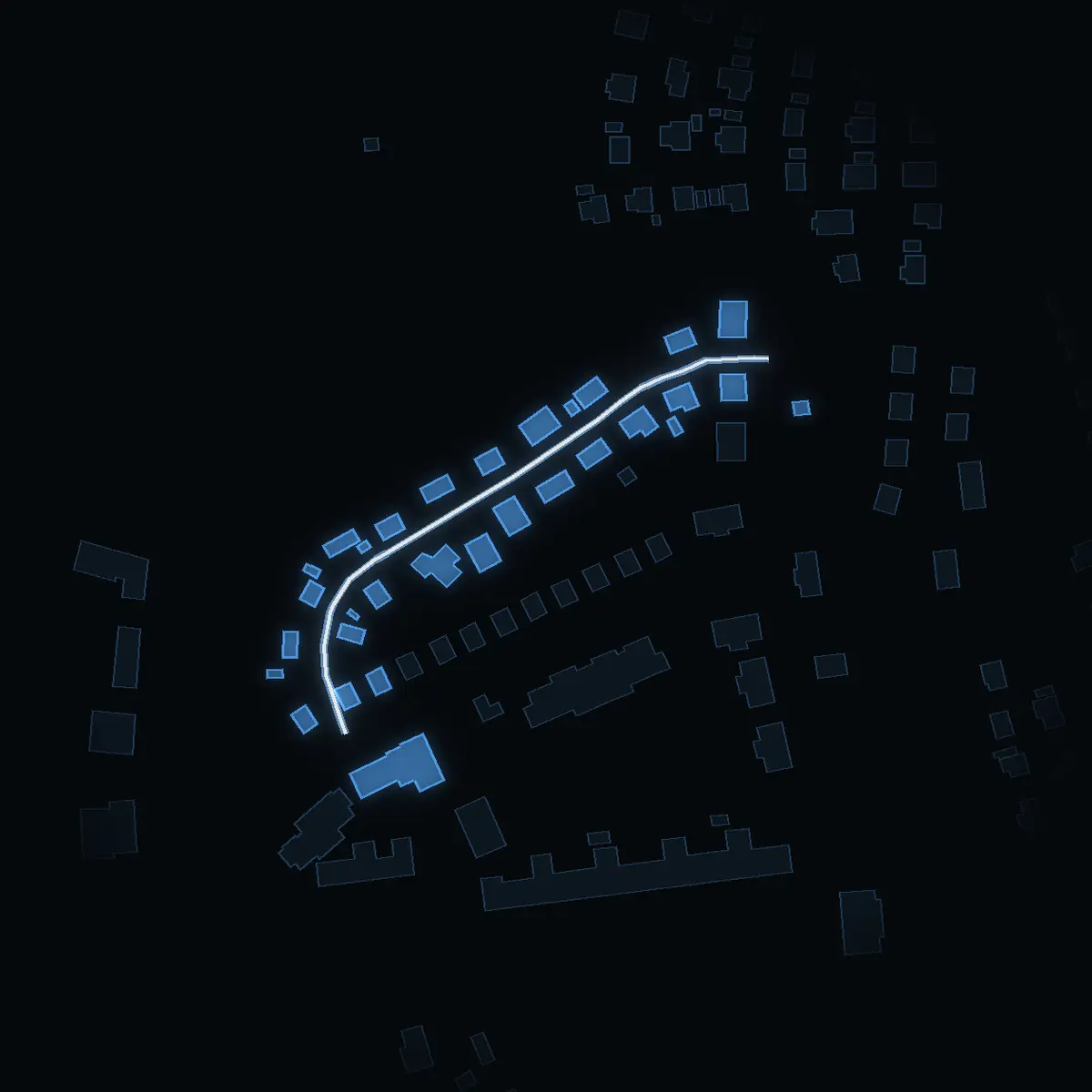 The street at night: Kapellstigen drawn in white, its buildings lit in the colour of their area’s income