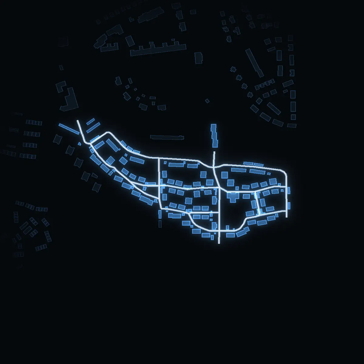 The street at night: Mosshagestigen drawn in white, its buildings lit in the colour of their area’s income