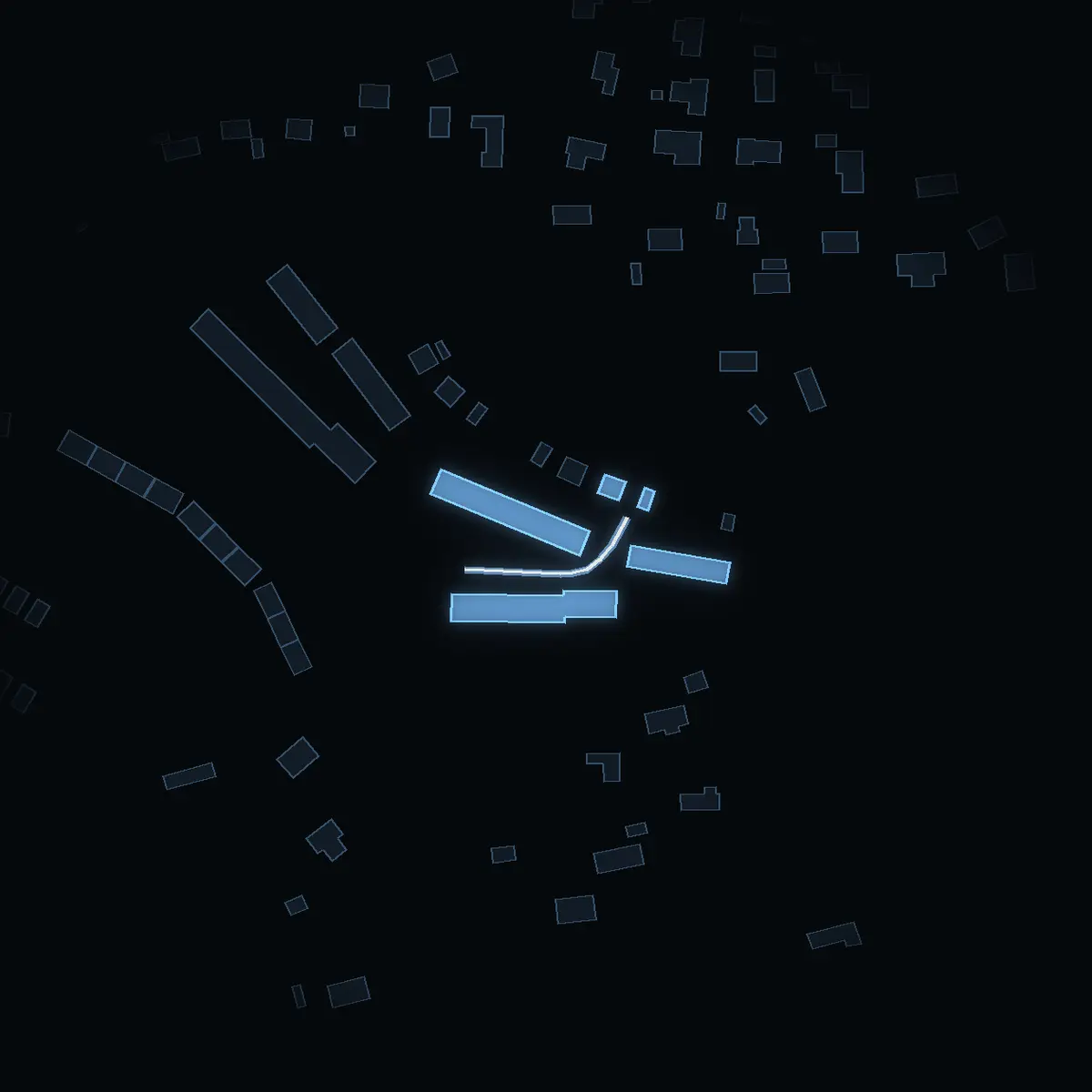The street at night: Skogsstigen drawn in white, its buildings lit in the colour of their area’s income