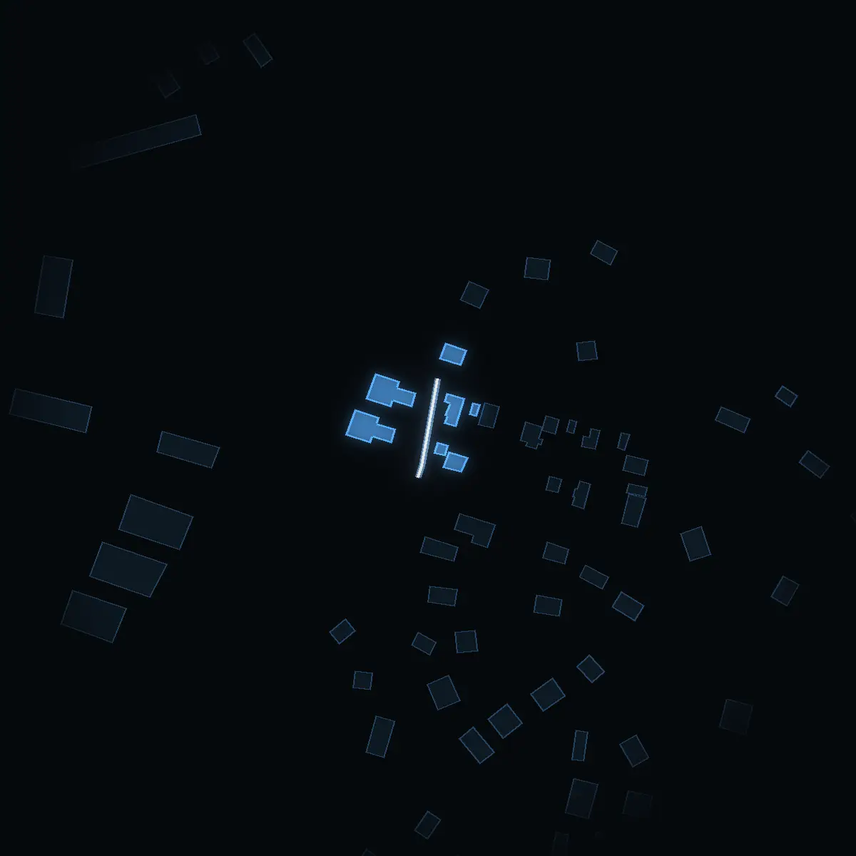 The street at night: Tegvägen drawn in white, its buildings lit in the colour of their area’s income