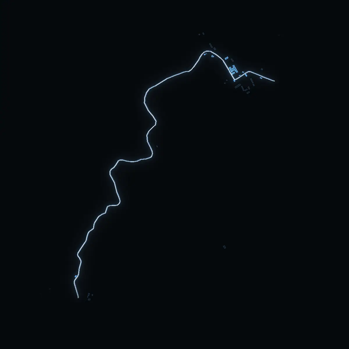 The street at night: Vällingevägen drawn in white, its buildings lit in the colour of their area’s income