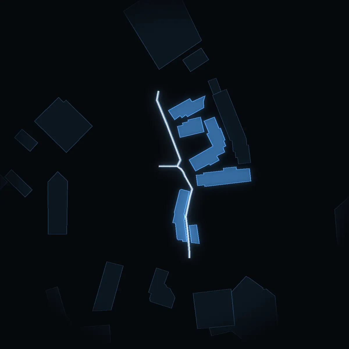 The street at night: Ahrensbergs route drawn in white, its buildings lit in the colour of their area’s income